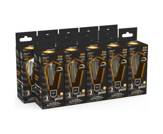 Диммируемая лампа Gauss Filament ST64 6W 620lm 2400К Е27 golden LED 1/10/40 102802006-D – изображение 7