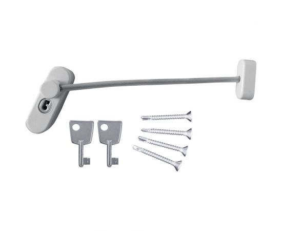 Блокирующий замок для ПВХ окон с тросиком и ключом DORF 2 ключа, белый SL-04_White 