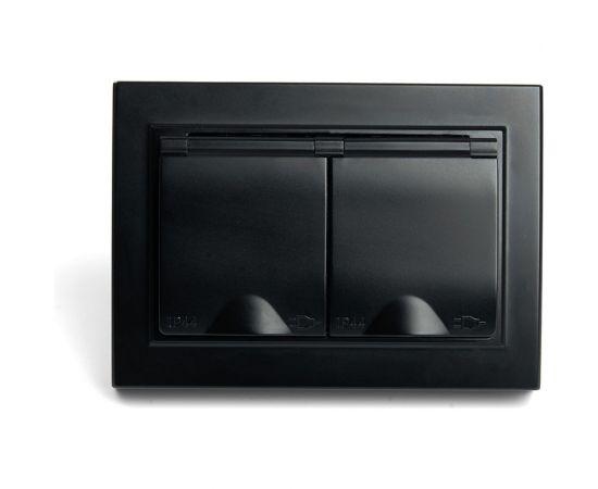 2-местная розетка STEKKER с заземлением, с крышкой, pst16-9015-03, 250В, 16а, серия эрна, черный, 49138 