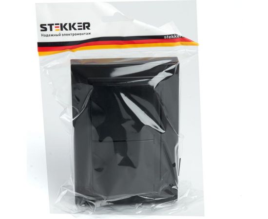 2-местная розетка STEKKER с заземлением, с крышкой, pst16-9015-03, 250В, 16а, серия эрна, черный, 49138 – изображение 4