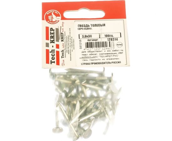Толевый оцинкованный гвоздь евро Tech-Krep 3.0х30, 100г, пакет 128314 – изображение 2
