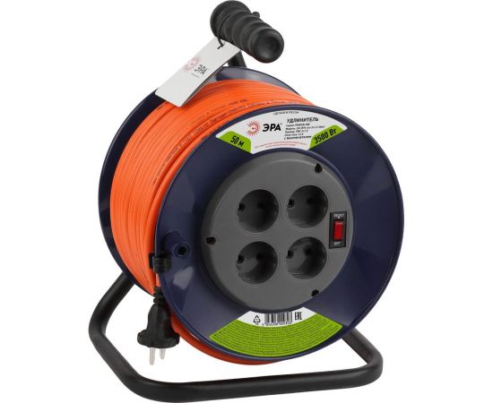 Силовой удлинитель ЭРА RPx-4s-2x1.5-50m, на пластиковой катушке, без заземления, 4 розетки, 50м, ПВС 2х1.5 Б0046831 – изображение 3