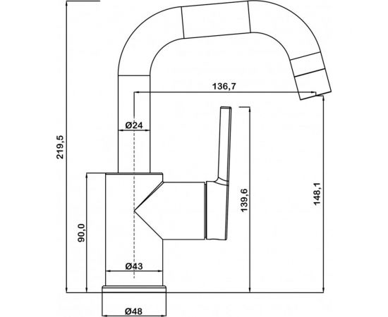 Смеситель для раковины Swedbe 1011B Diana высокий, однорычажный, черный матовый 1011B, EAN 7350078204699 – изображение 2
