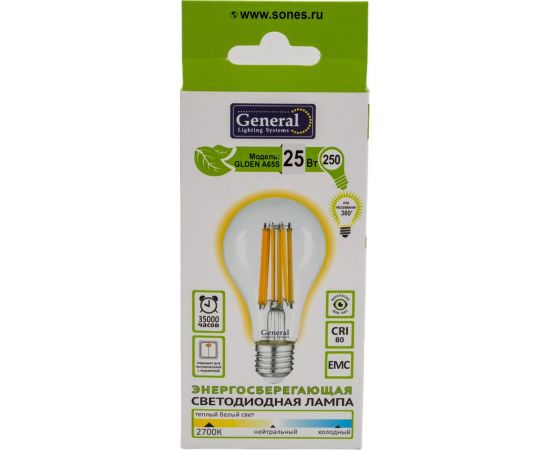 Светодиодная лампа General Lighting Systems FIL A65S-25W-E27-2700 660322 – изображение 2