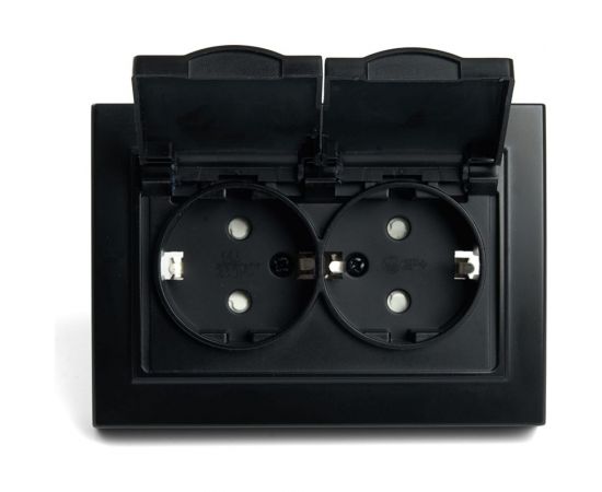 2-местная розетка STEKKER с заземлением, с крышкой, pst16-9015-03, 250В, 16а, серия эрна, черный, 49138 – изображение 8