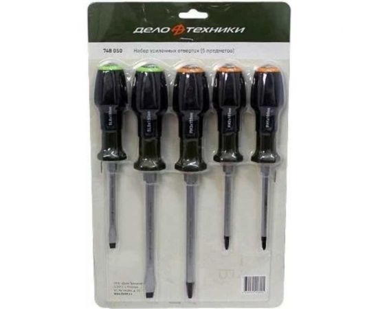Набор усиленных отверток Дело Техники с трехкомпонентными рукоятками, 6,0 х1,2х100; 8,0х1,6х150; РН1х100; РН2х100; РН3х150 мм, 5 штук 748050 – изображение 2