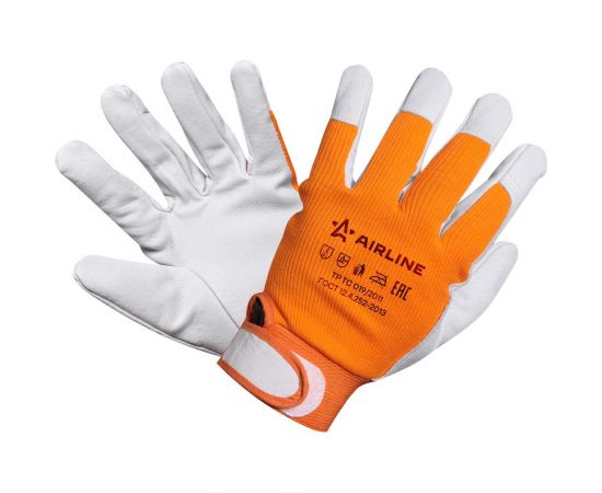 Комбинированные перчатки Airline натуральная кожа/хлопок, р.XL, оранжевый/серый AWG-S-14 