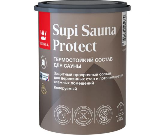Защитный состав для саун Tikkurila supi sauna protect, полуматовый, база EP, 0.9 л 253709 