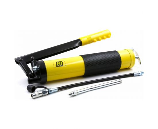 Шприц для консистентной смазки HQ-mech 500 мл, рычажно-плунжерный, желтый полимер, 2 насадки, гибкая УТ000002059 