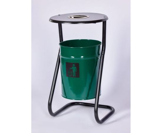 Металлическая уличная урна ПРОФМЕТСТИЛЬ зеленая, с пепельницей 600 