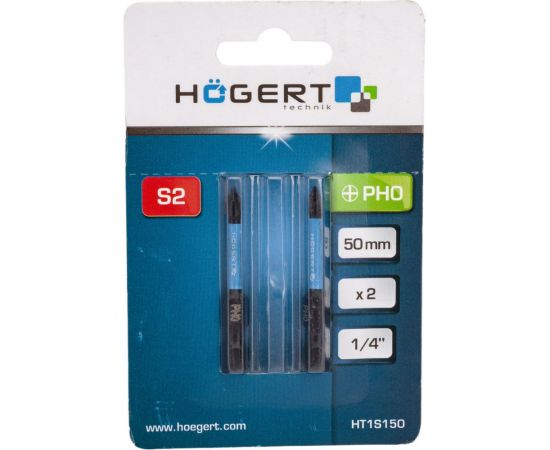 Биты ударные PH0, 50 мм, сталь S2, 2 шт HOEGERT TECHNIK HT1S150 
