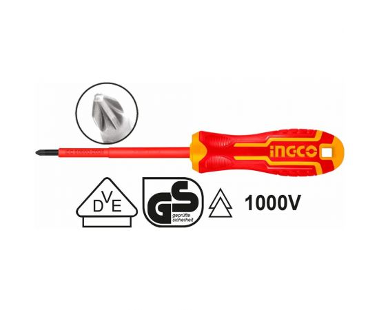 Диэлектрическая крестовая отвертка INGCO PH2x100 мм HISD81PH2100 – изображение 2