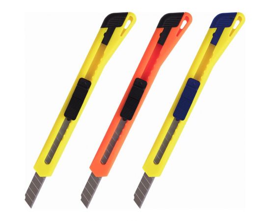 Нож 9 мм, фиксатор, цвет корпуса ассорти, упаковка с европодвесом, BRAUBERG 230914 – изображение 7