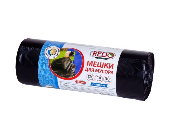 Мешки для мусора Standart 10 шт, 120 л, 30 мкм, ПВД, 70x110 см, 430 г REDO 901120 – изображение 6