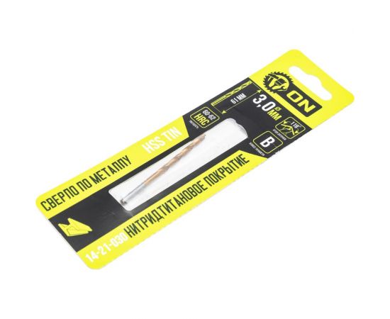 Сверло по металлу HSS TIN 3x61 мм, нитридтитановое покрытие On 14-21-030 – изображение 2