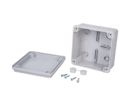 Распределительная двухкомпонентная коробка RUVinil открытой проводки 100x100x50мм, 7 вводов, IP65, серый 67250 