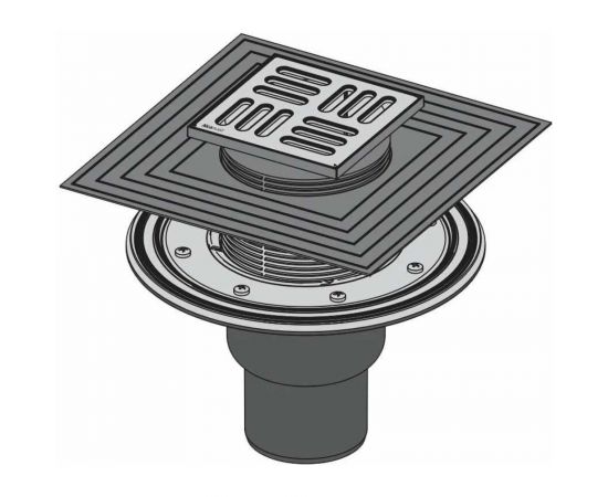 Трап Alca Plast регулируемый, вертикальный выпуск, комбинированный затвор, Дн50/75 решетка нерж сталь 105х105 мм APV4344 004-0784 – изображение 2