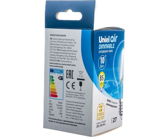 Светодиодная лампа Uniel Форма А Серия диммируемая Air LED-A60-10W/4000K/E27/CL/DIM UL-00005182 – изображение 3