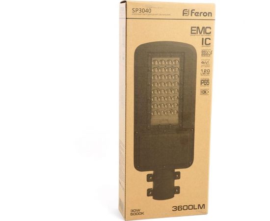 Уличный консольный светодиодный светильник FERON SP3040, 30W, 5000К, 3600Lm, IP65, серый, 41547 – изображение 9