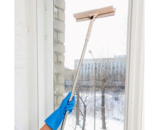 Окномойка Доляна с насадкой из микрофибры, фиксатор, стальная ручка, сгон силикон, 28х6х115 см 5635367 