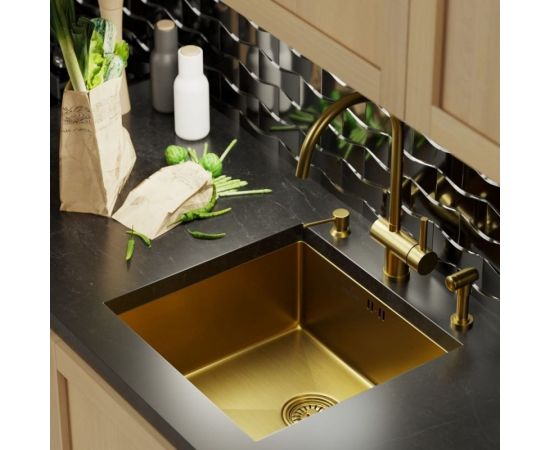 Мойка для подстольного монтажа MIXLINE PRO 45x42х20 см, толщина 3 мм, выпуск 3 1/2, с сифоном, золото 548566 – изображение 7