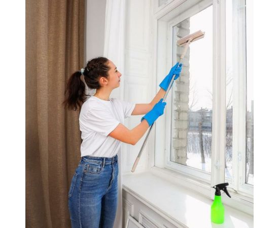 Окномойка Доляна с насадкой из микрофибры, фиксатор, стальная ручка, сгон силикон, 28х6х115 см 5635367 – изображение 6