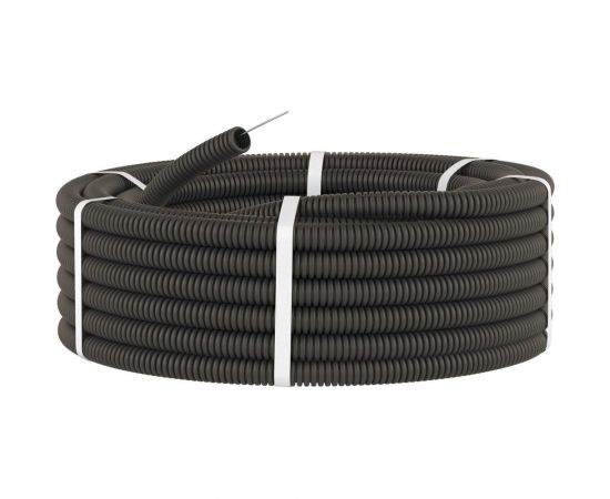 Гибкая гофрированная труба DKC ПВХ, диаметр 20 мм, лёгкая, с протяжкой, 100м, цвет черный 91920B 