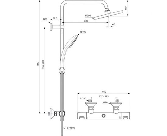 Душевая система Ideal Standard A7208AA Ceratherm T25 00061450 – изображение 2