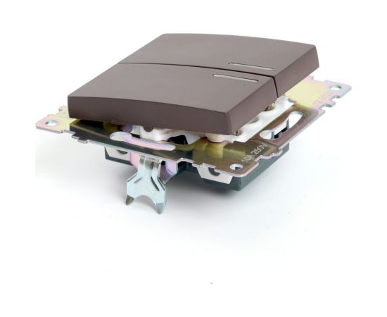 2-клавишный механизм выключателя c индикатором STEKKER GLS10-7102-04, 250В, 10А, серия Катрин, шоколад 49021 – изображение 2