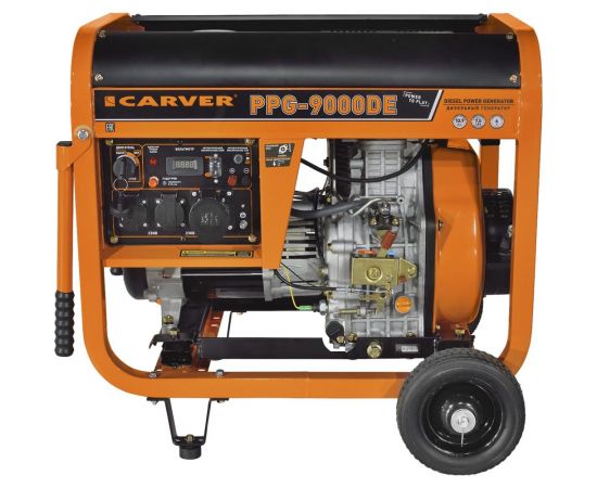 Генератор CARVER PPG- 9000DE дизель LT-192FD, 7,0/7,5кВт, 220В, бак12.5л, э/старт, колеса, медь 01.020.00024 – изображение 4