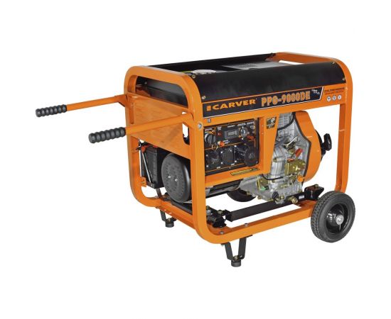 Генератор CARVER PPG- 9000DE дизель LT-192FD, 7,0/7,5кВт, 220В, бак12.5л, э/старт, колеса, медь 01.020.00024 – изображение 3