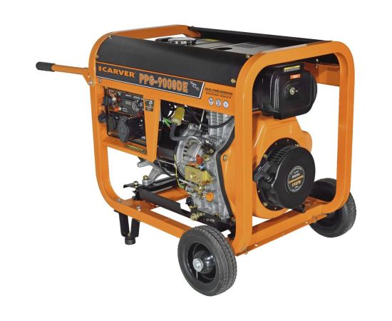 Генератор CARVER PPG- 9000DE дизель LT-192FD, 7,0/7,5кВт, 220В, бак12.5л, э/старт, колеса, медь 01.020.00024 – изображение 2