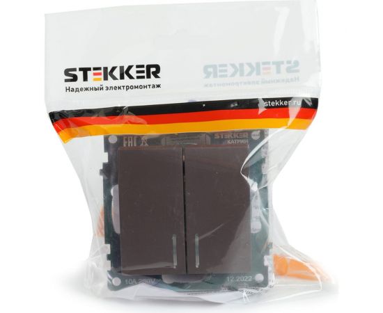 2-клавишный механизм выключателя c индикатором STEKKER GLS10-7102-04, 250В, 10А, серия Катрин, шоколад 49021 – изображение 6