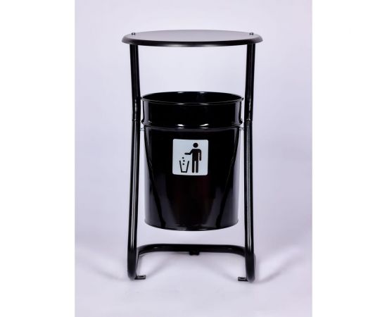 Урна уличная ПРОФМЕТСТИЛЬ металлическая, черная, с крышкой, с креплением в асфальт 648 