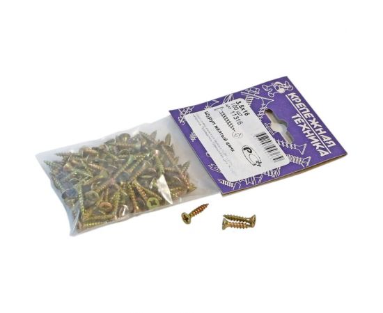 Шуруп крепежная техника желтый цинк, 3,5x16 100 шт. 11316 – изображение 2