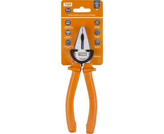 Пассатижи-плоскогубцы TDM с пластиковыми рукоятками, углеродистая сталь, 180 мм, серия Гранит SQ1009-0102 – изображение 4