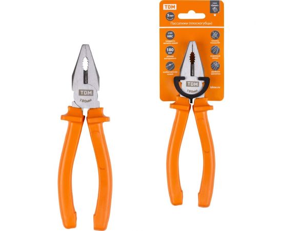 Пассатижи-плоскогубцы TDM с пластиковыми рукоятками, углеродистая сталь, 180 мм, серия Гранит SQ1009-0102 – изображение 2