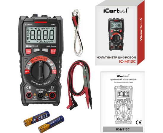 Цифровой мультиметр iCartool CAT III 600 V, измерение температуры, True RMS IC-M113C – изображение 2