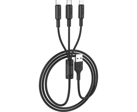 Кабель USB Hoco 2.0x25 3 в 1, AM/Type-C/Lightning/MicroUsb, черный, 1м, 6957531080169 