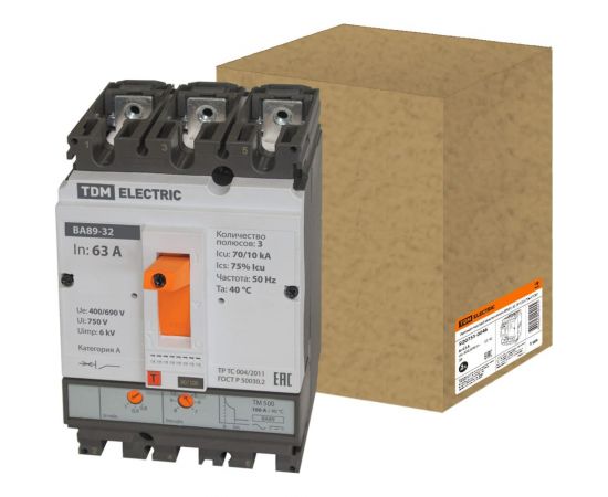 Автоматический выключатель TDM ВА89-32 3Р 63А 70кА SQ0751-0046 