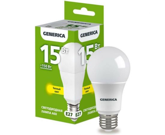 Светодиодная лампа GENERICA A60 груша 15Вт 230В 3000К E27 LL-A60-15-230-30-E27-G 