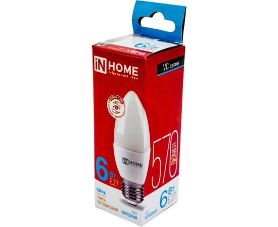 Светодиодная лампа IN HOME LED-СВЕЧА-VC 6Вт 230В Е27 6500К 540Лм 4690612030357 – изображение 3