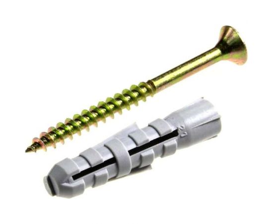 Саморез Невский Крепеж ШУж 6,0x60 потайная головка + дюбель нейлон 10x50, 5 шт. 812946 