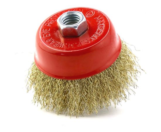 Щетка чашечная 75 мм, М14, ворс гофрированная латунированная сталь 0.30 мм для УШМ 13-027 EuroBrush EB-IBS2 – изображение 5