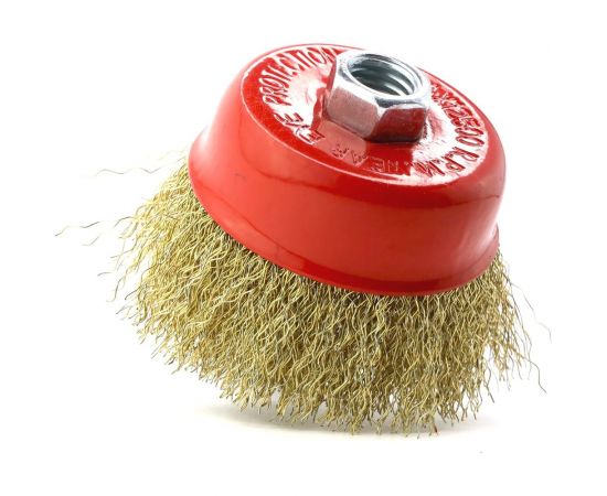 Щетка чашечная 75 мм, М14, ворс гофрированная латунированная сталь 0.30 мм для УШМ 13-027 EuroBrush EB-IBS2 – изображение 4