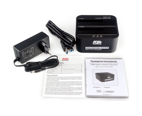 Докстанция AgeStar USB 3.0 2x2.5""/3.5"" SATA HDD/SSD, пластик, черный, UASP, Clone, 3UBT6-6G (BLACK) – изображение 4
