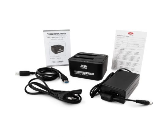 Докстанция AgeStar USB 3.0 2x2.5""/3.5"" SATA HDD/SSD, пластик, черный, UASP, Clone, 3UBT6-6G (BLACK) – изображение 2
