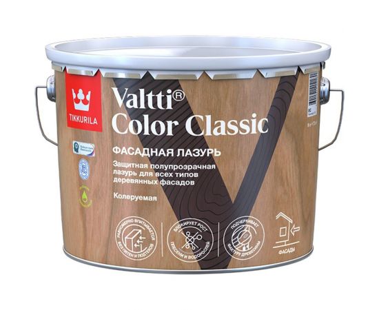 Фасадная лазурь Tikkurila valtti color classic, 9 л, база EC, бесцветная 249248 