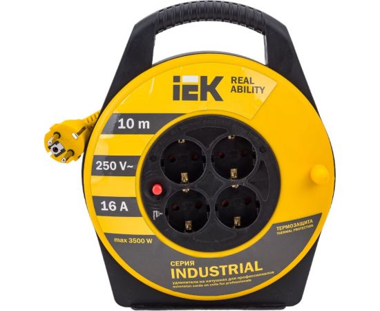 Катушка с термозащитой IEK ""Industrial"" УК10 4 места, 2Р+PЕ, 10м, 3х1,5 мм2 WKP15-16-04-10 
