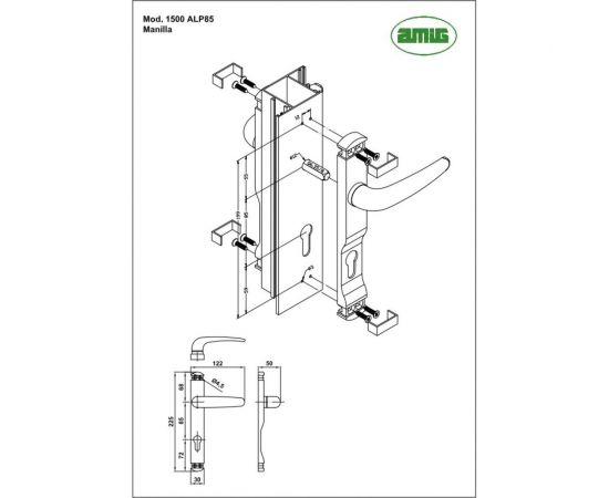 Дверная ручка под врезной замок Amig алюминий, черная 1500-85 – изображение 2